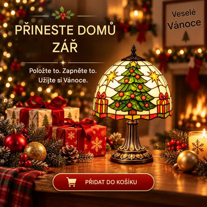 Vánoční stolní lampa ve vintage stylu – barevný vánoční stromek s efektem vitráže