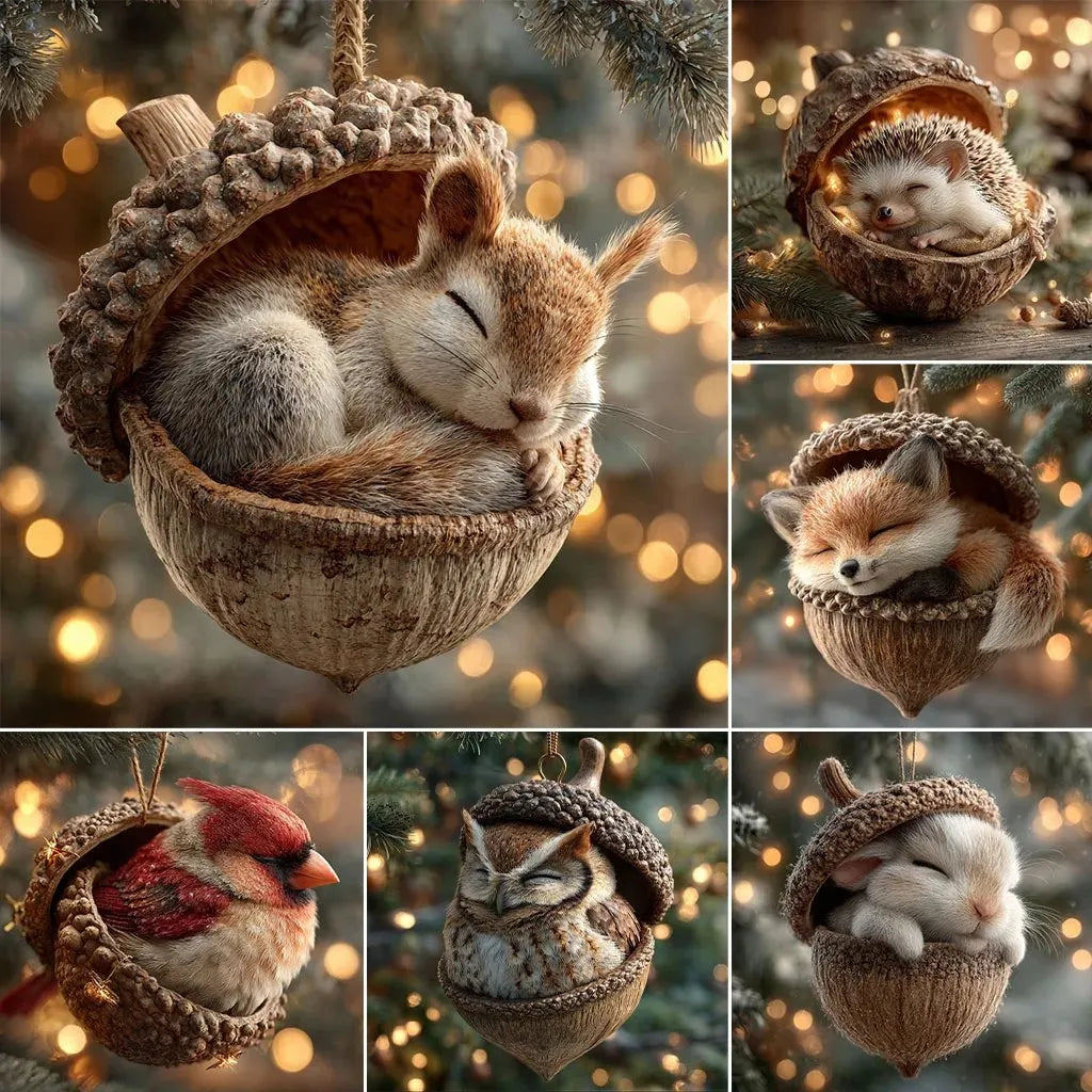 🎁❤️Roztomilá lesní zvířátka – ozdoby z žaludů pro útulné lesní Vánoce, nejnovější trendy vánočních stromků, která hlídají váš vánoční stromek!