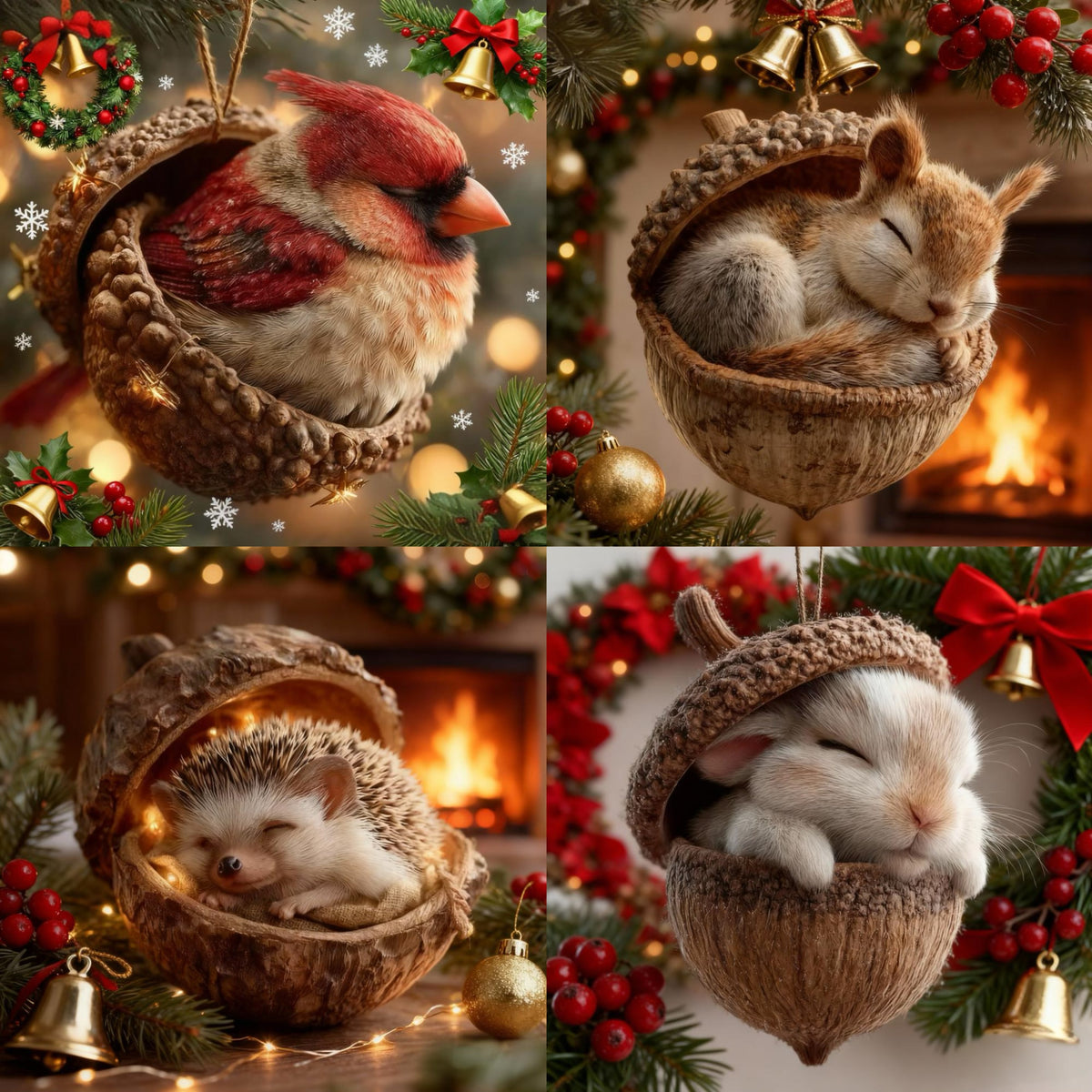 🎁❤️Roztomilá lesní zvířátka – ozdoby z žaludů pro útulné lesní Vánoce, nejnovější trendy vánočních stromků, která hlídají váš vánoční stromek!
