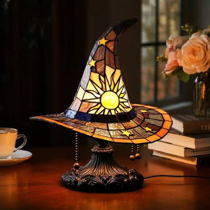 🎁 Pokladový sváteční dárek: Stolní lampa z barevného skla ve tvaru čarodějnického klobouku, kreativní a originální umělecký dárek na svátky