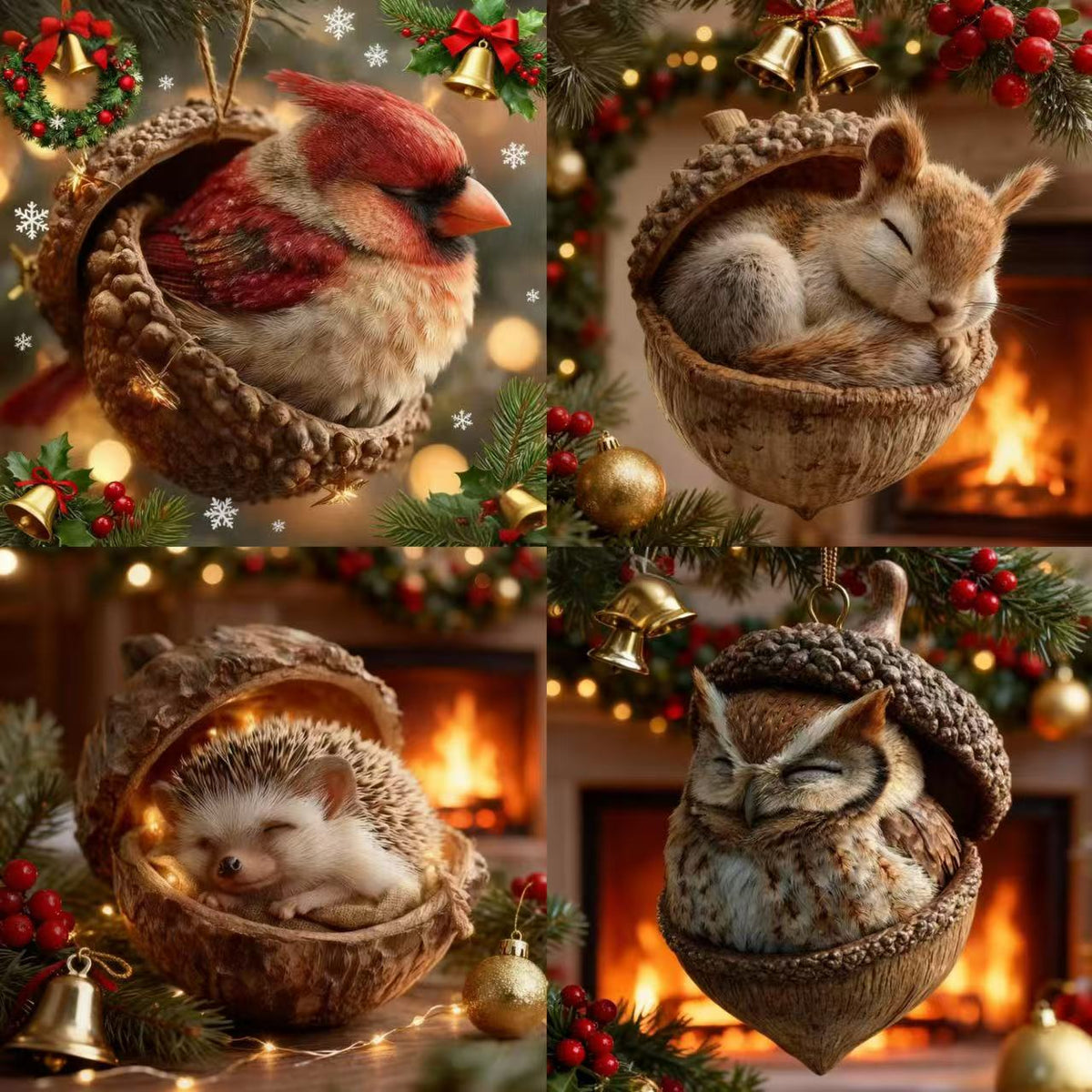 🎁❤️Roztomilá lesní zvířátka – ozdoby z žaludů pro útulné lesní Vánoce, nejnovější trendy vánočních stromků, která hlídají váš vánoční stromek!