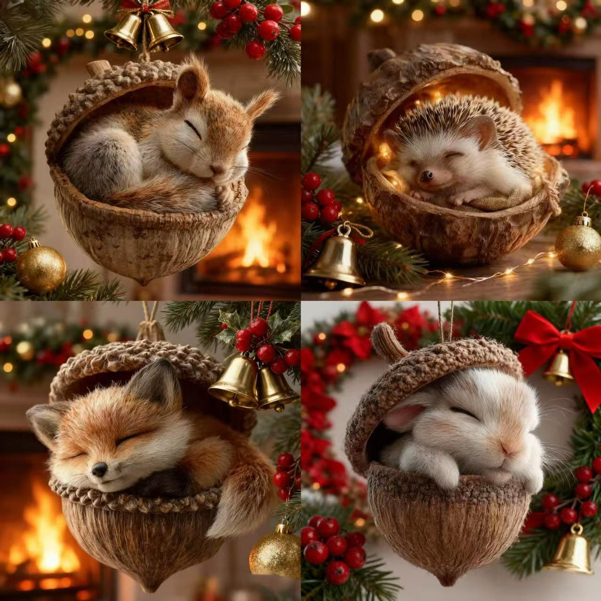 🎁❤️Roztomilá lesní zvířátka – ozdoby z žaludů pro útulné lesní Vánoce, nejnovější trendy vánočních stromků, která hlídají váš vánoční stromek!