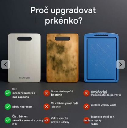 Čistě titanové prkénko na krájení do kuchyně, potravinářská kvalita, odolné proti skvrnám, trvanlivé, hygienické, šetrné k ostří nožů a snadno se čistí