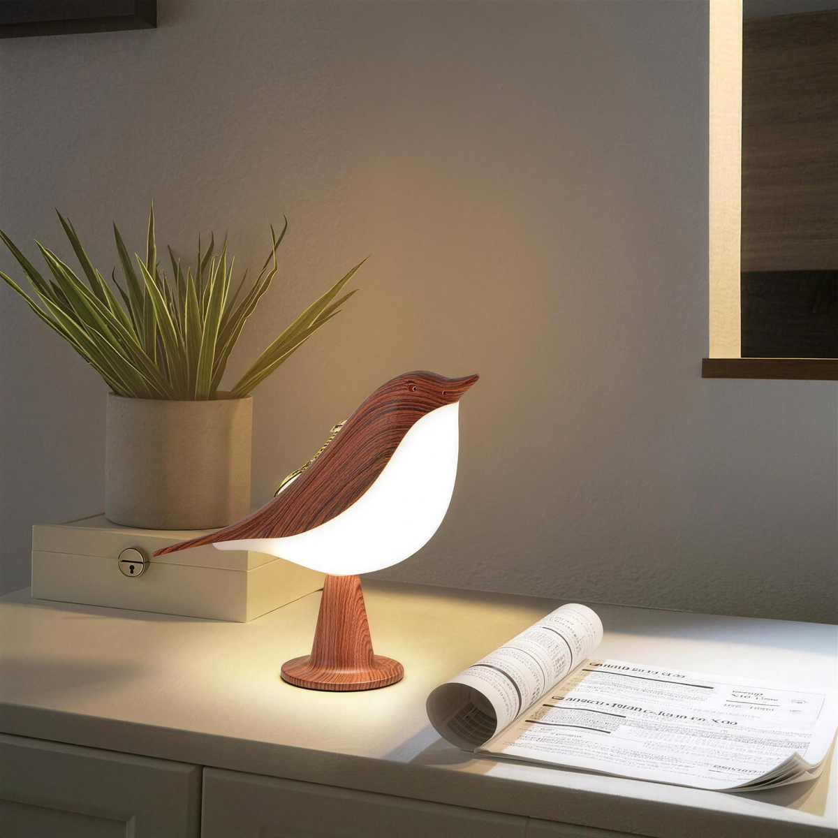 Umělecká lampa ve tvaru ptáka – jemné světlo a integrovaný aroma difuzér