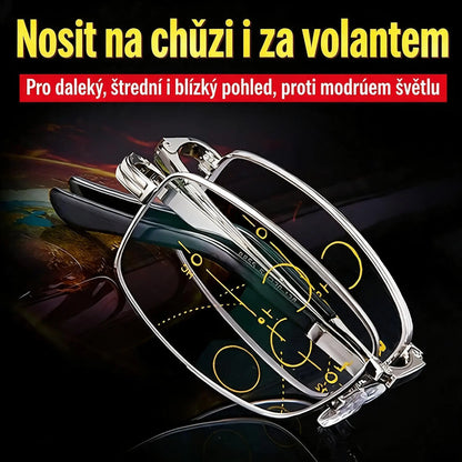 Multifokální skládací brýle na čtení, ostré vidění na blízko i do dálky, inteligentní fotochromatické zabarvení, ochrana očí před modrým světlem