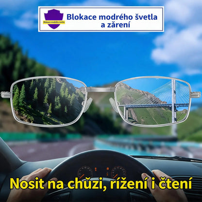 Multifokální skládací brýle na čtení, ostré vidění na blízko i do dálky, inteligentní fotochromatické zabarvení, ochrana očí před modrým světlem