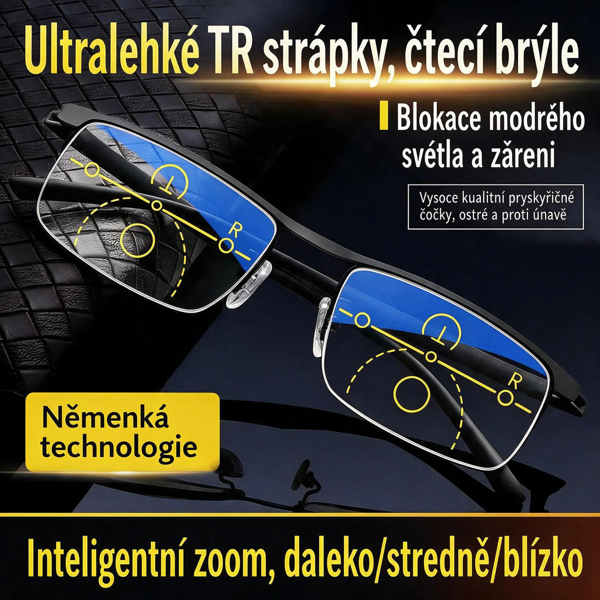 Multifokální skládací brýle na čtení, ostré vidění na blízko i do dálky, inteligentní fotochromatické zabarvení, ochrana očí před modrým světlem